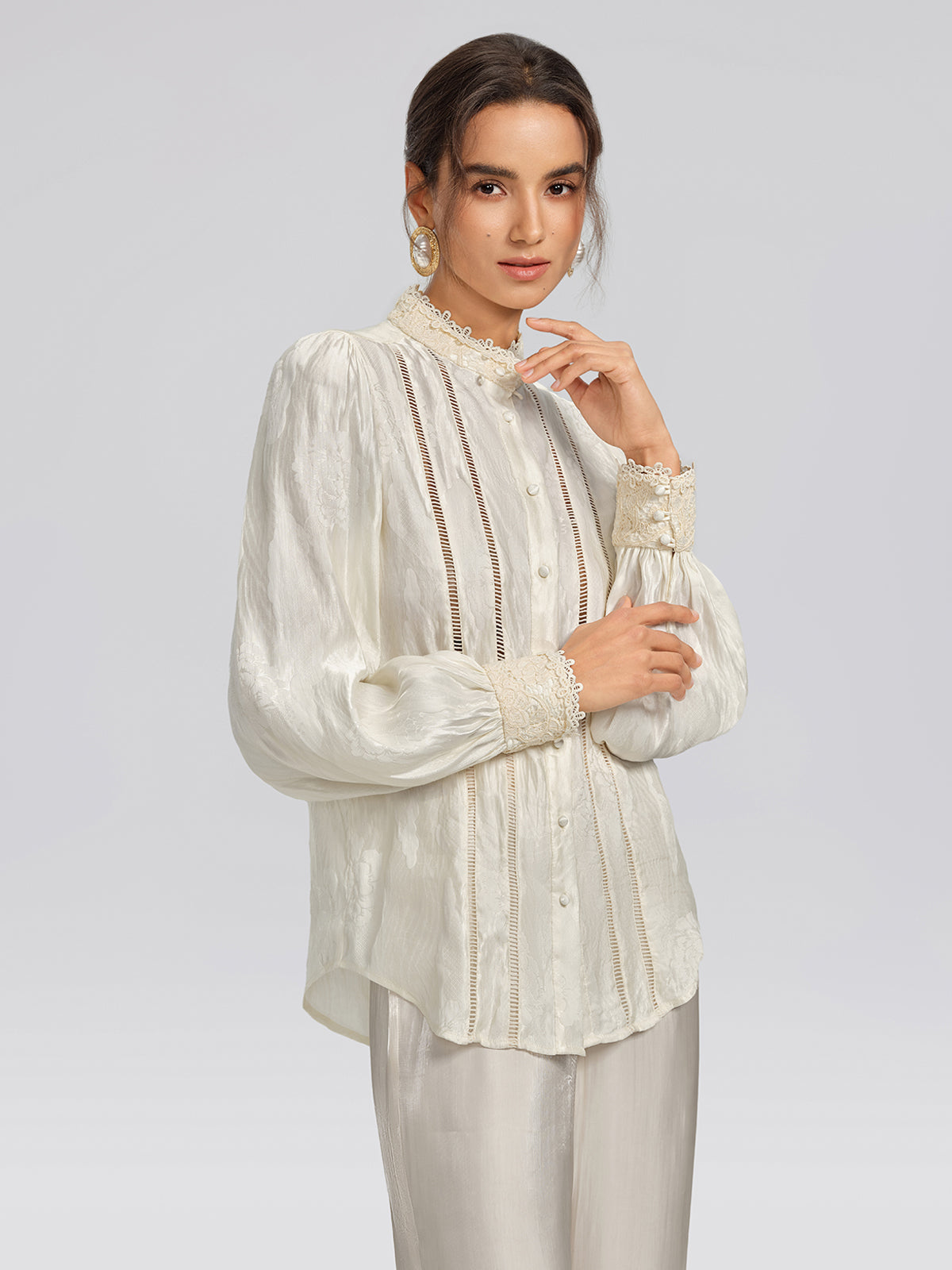 Silk-Linen Jacquard Multi-Wear Blouse