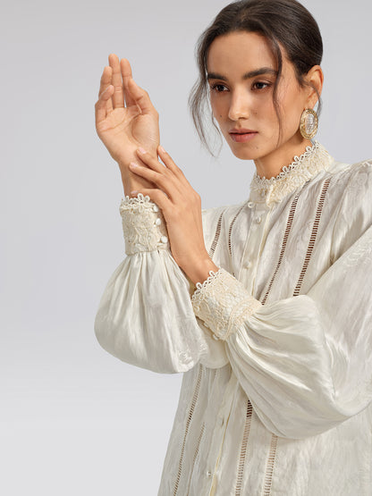 Silk-Linen Jacquard Multi-Wear Blouse