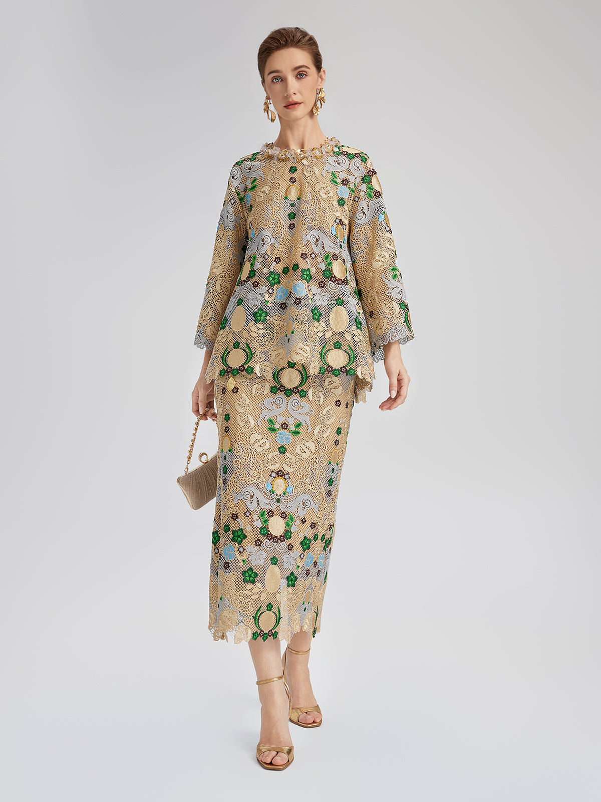 Bohemian Embroidered Floral Elastic Waist A-Line Skirt