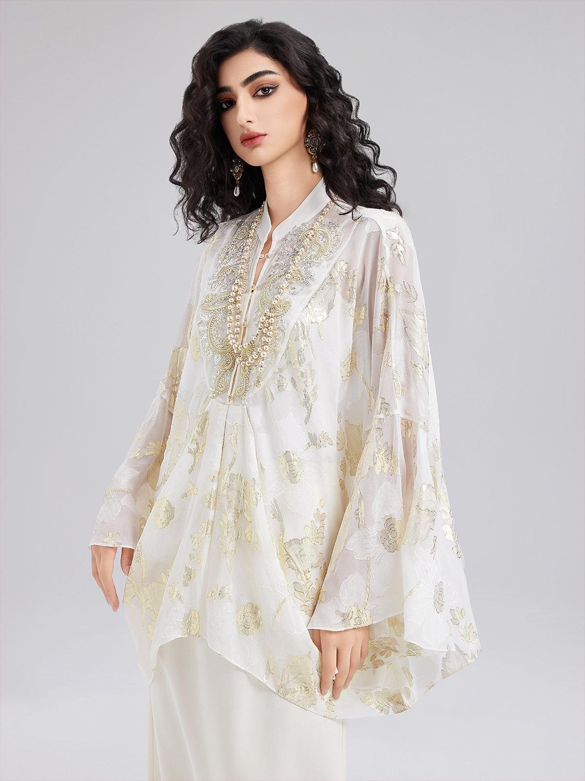 Luxe Sequin Embroidered Chiffon Blouse