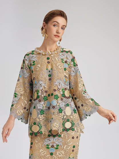 Bohemian Embroidered Floral Hand-Beaded Top
