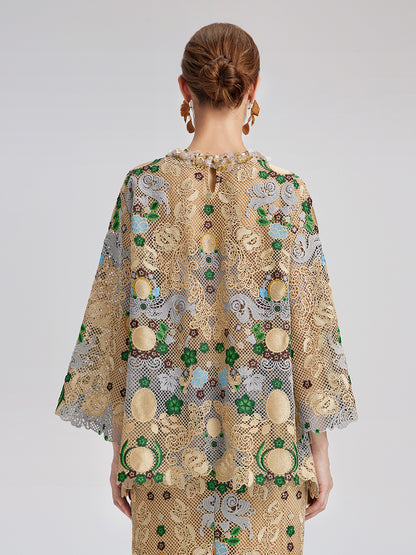 Bohemian Embroidered Floral Hand-Beaded Top