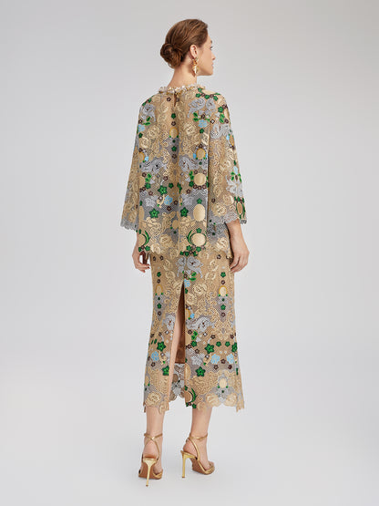 Bohemian Embroidered Floral Elastic Waist A-Line Skirt