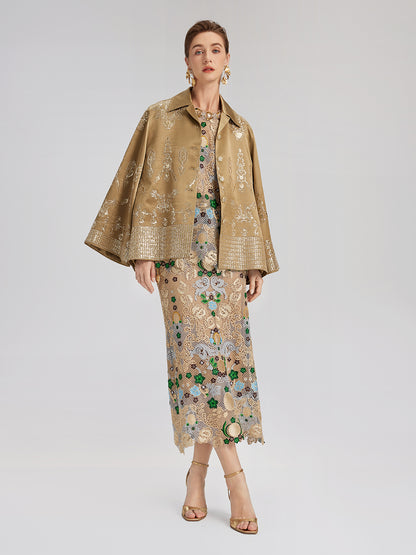 Bohemian Embroidered Floral Elastic Waist A-Line Skirt