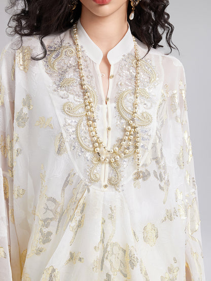 Luxe Sequin Embroidered Chiffon Blouse