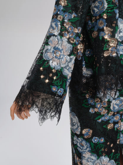 Sequin Lace-Trim Hand-Beaded Crystal Jacket