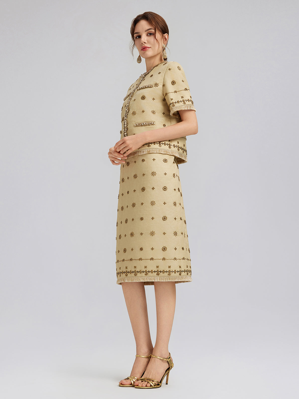 Hand-Beaded Fringe Cropped Jacket