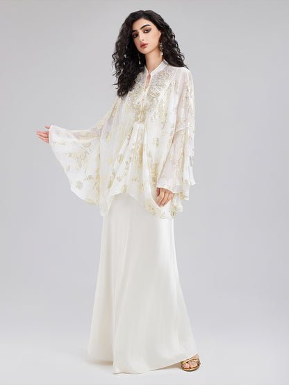 Luxe Sequin Embroidered Chiffon Blouse