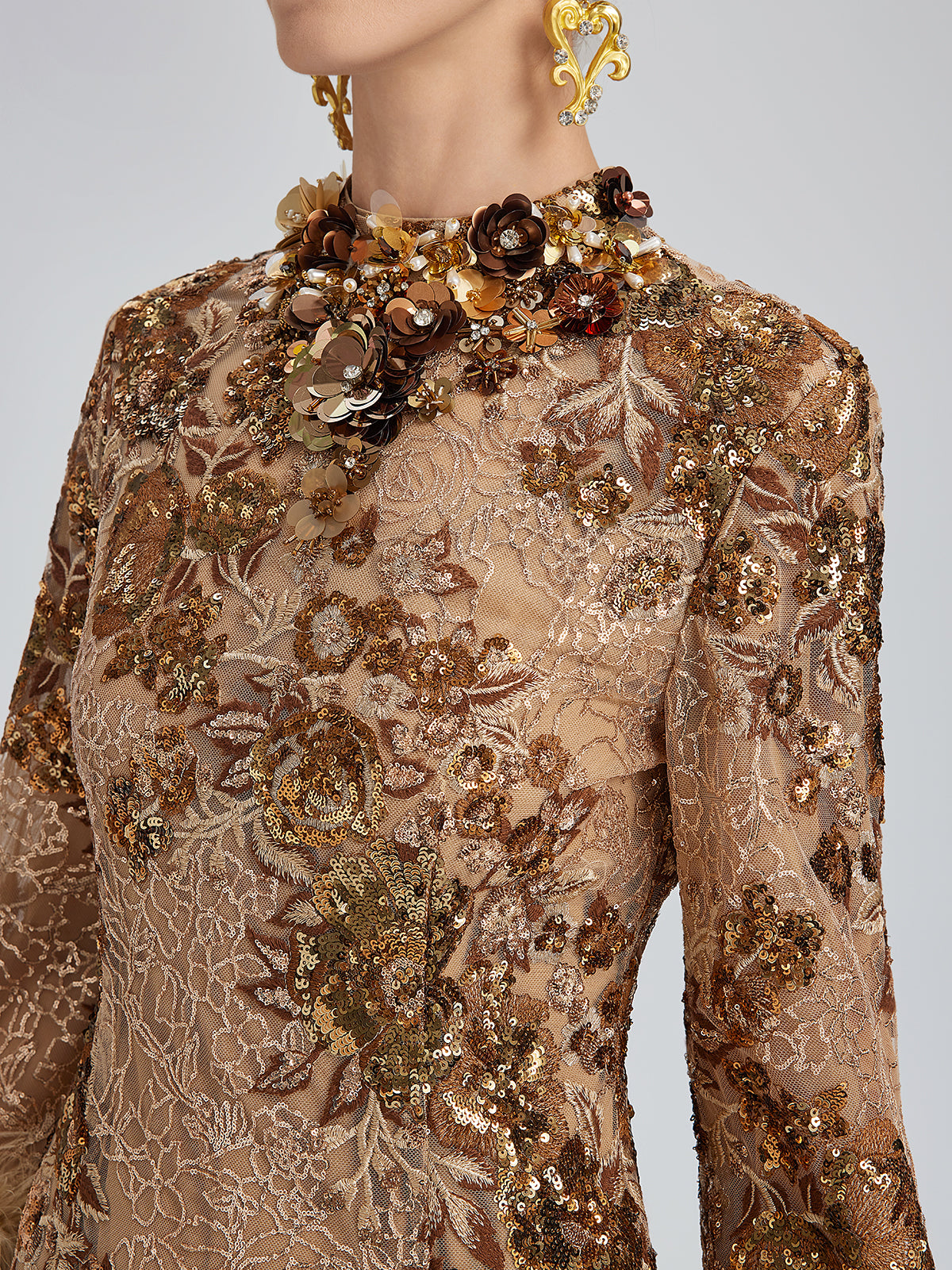 Hand-Beaded Floral Sequins & Feather Dress