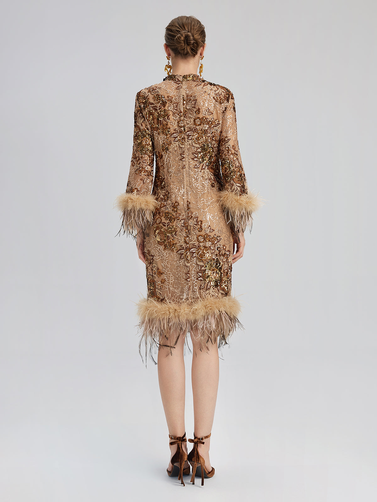 Hand-Beaded Floral Sequins & Feather Dress