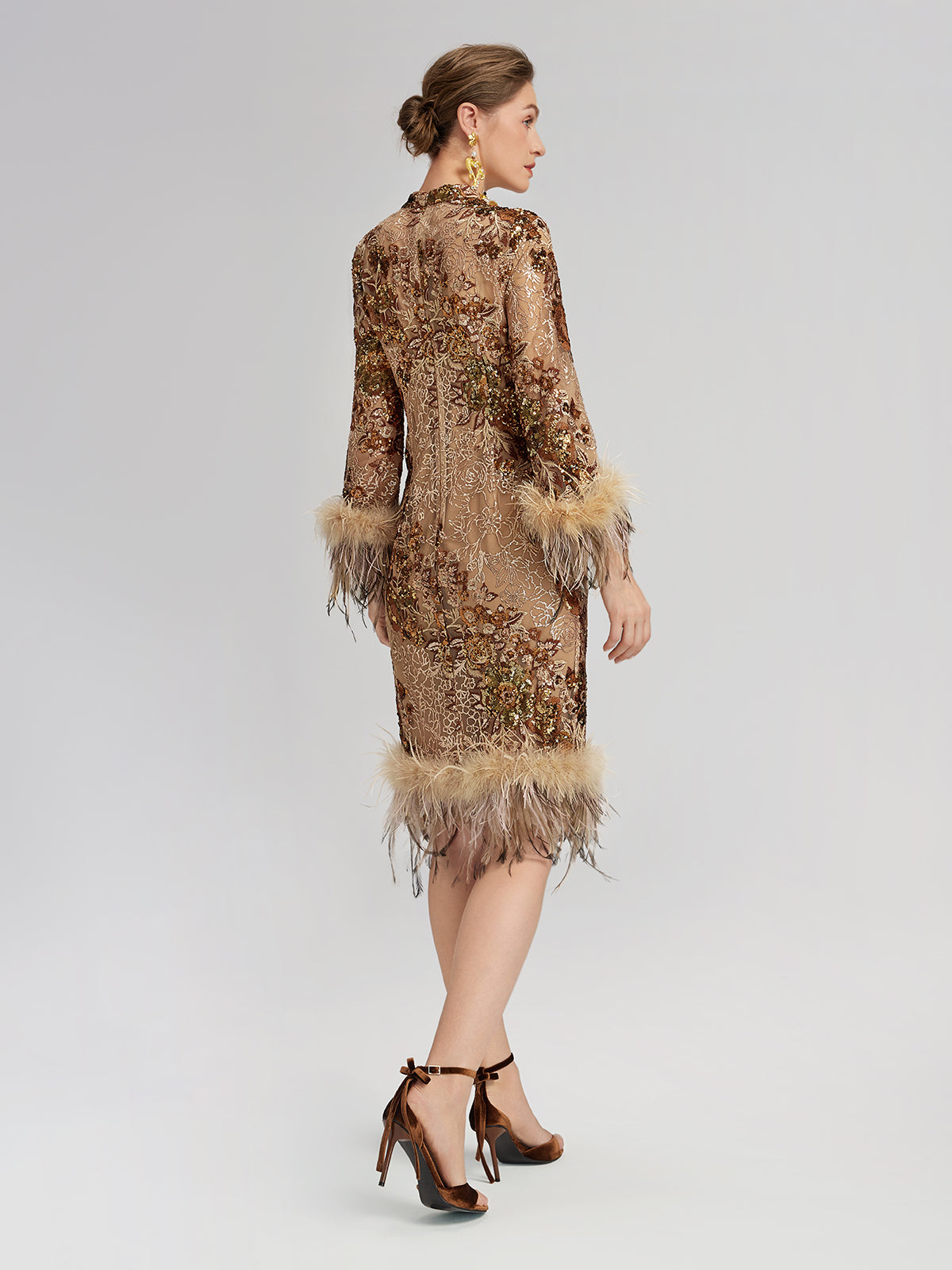 Hand-Beaded Floral Sequins & Feather Dress