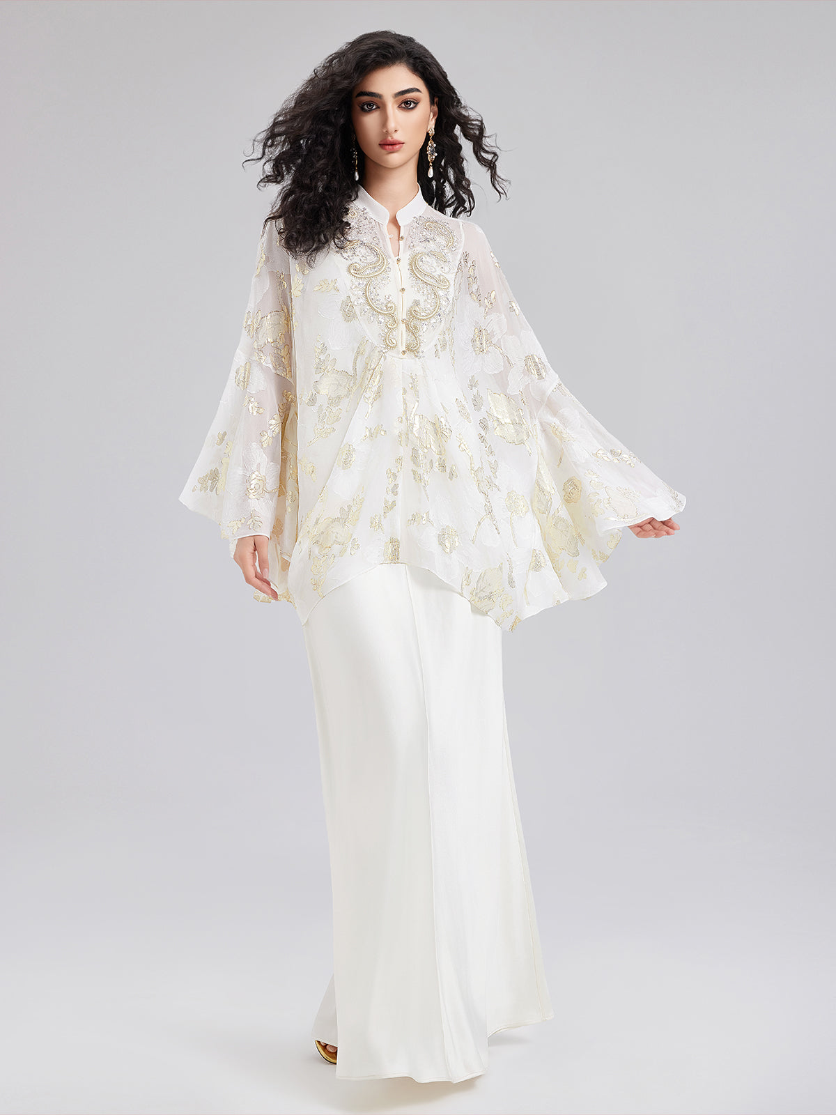 Luxe Sequin Embroidered Chiffon Blouse