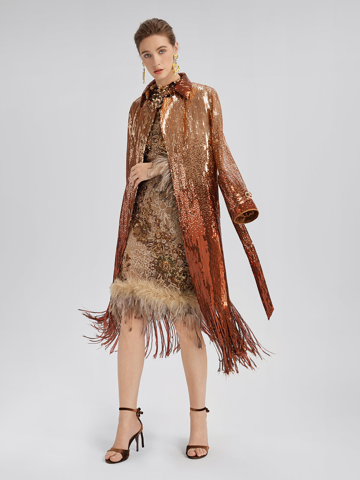 Gradient Sequin Fringe Trench Coat (Matching Belt Included)