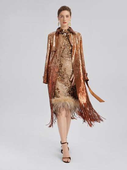 Gradient Sequin Fringe Trench Coat (Matching Belt Included)