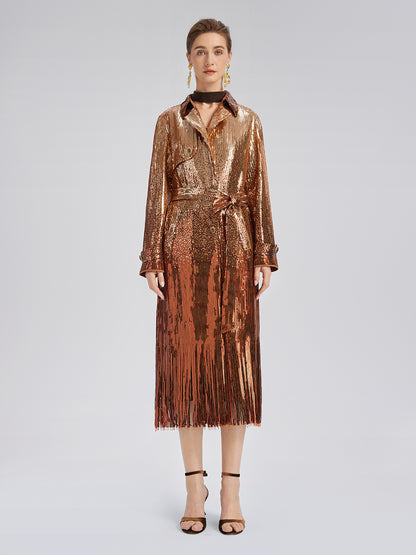 Gradient Sequin Fringe Trench Coat (Matching Belt Included)