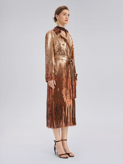 Gradient Sequin Fringe Trench Coat (Matching Belt Included)