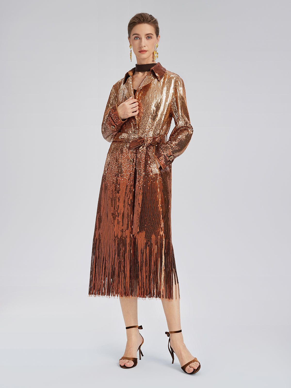 Gradient Sequin Fringe Trench Coat (Matching Belt Included)