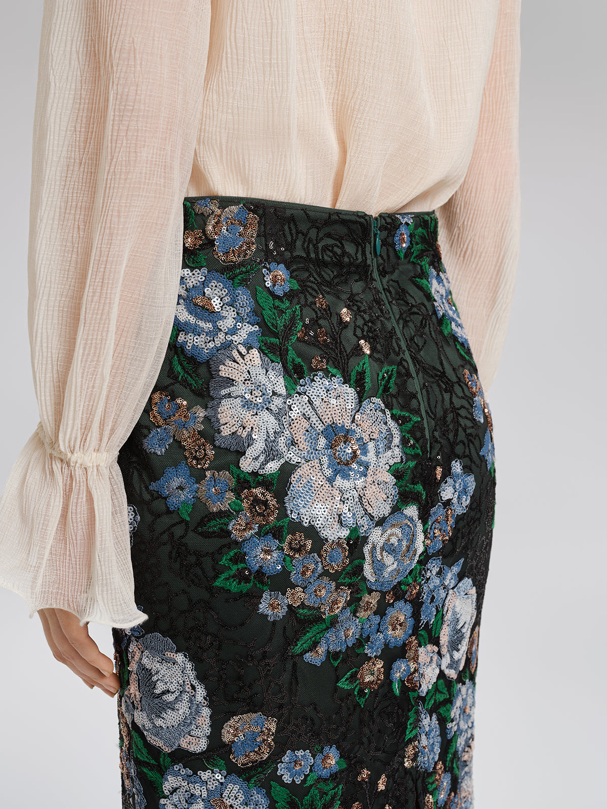 Sequin Lace-Trim Elastic-Waist Skirt