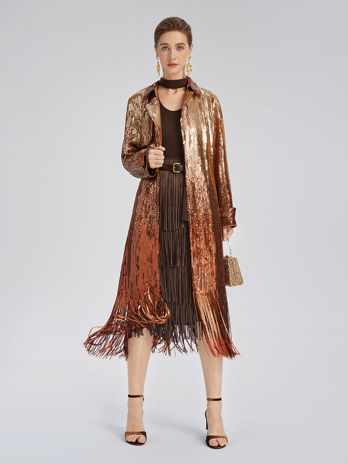 Gradient Sequin Fringe Trench Coat (Matching Belt Included)