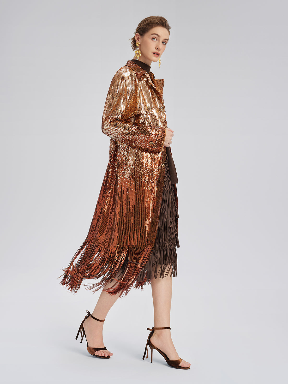 Gradient Sequin Fringe Trench Coat (Matching Belt Included)