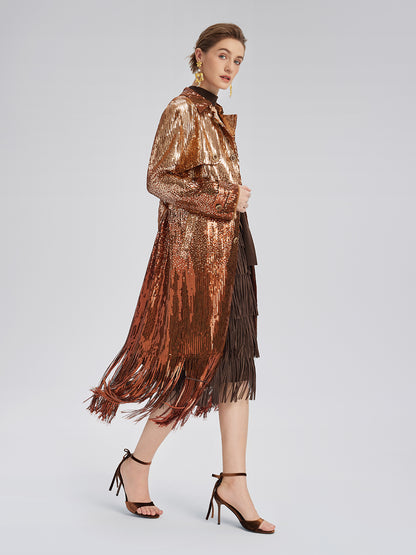 Gradient Sequin Fringe Trench Coat (Matching Belt Included)