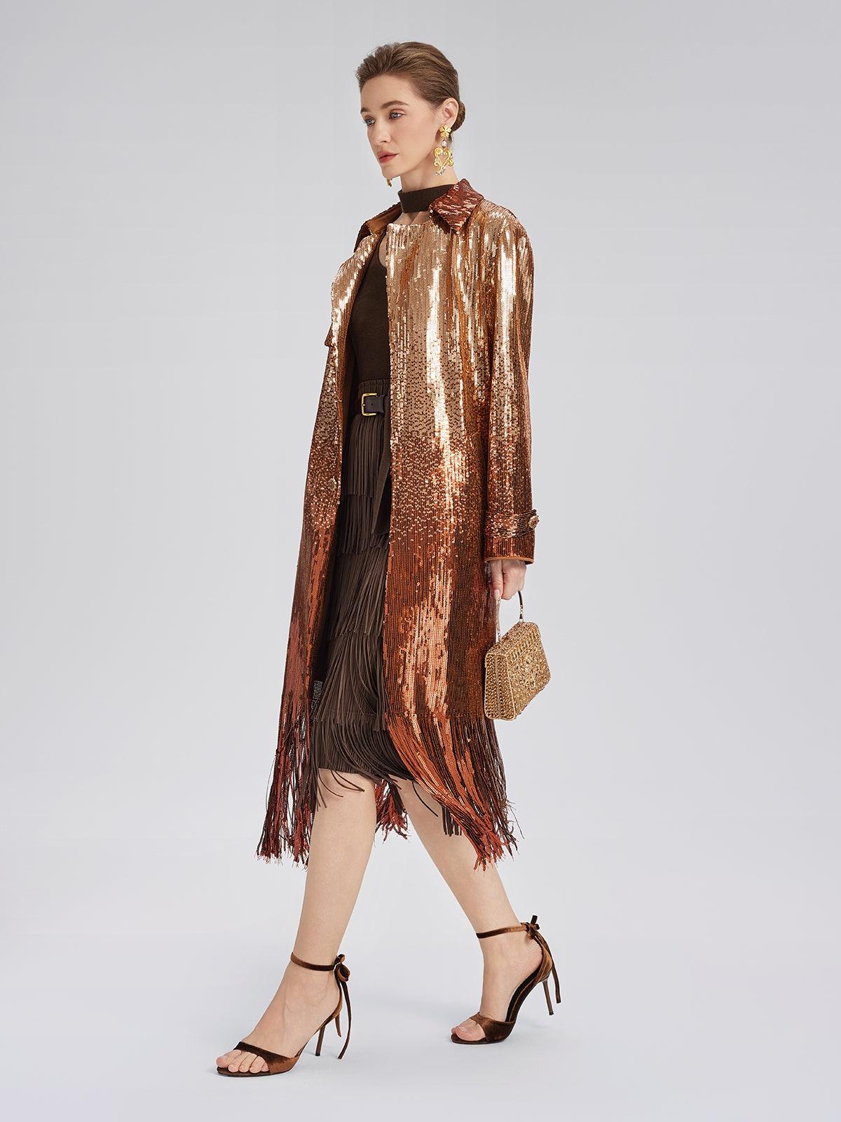 Gradient Sequin Fringe Trench Coat (Matching Belt Included)