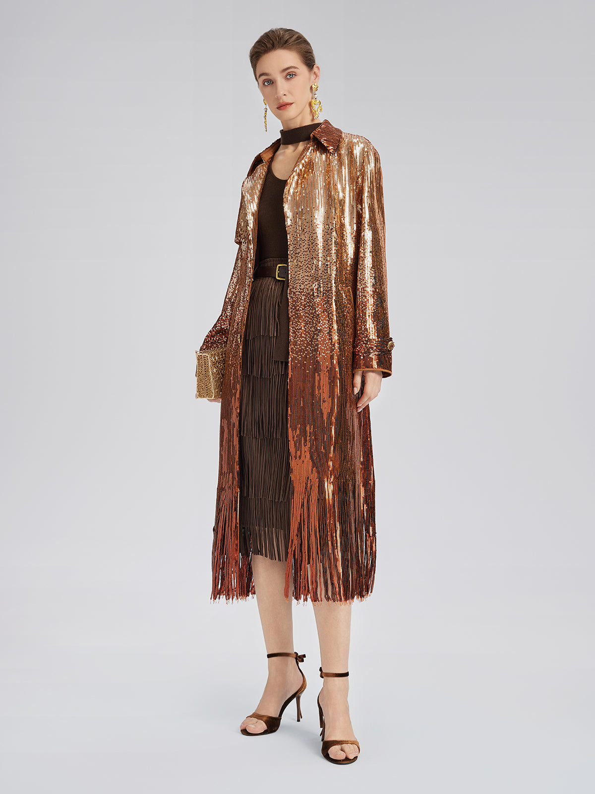 Gradient Sequin Fringe Trench Coat (Matching Belt Included)