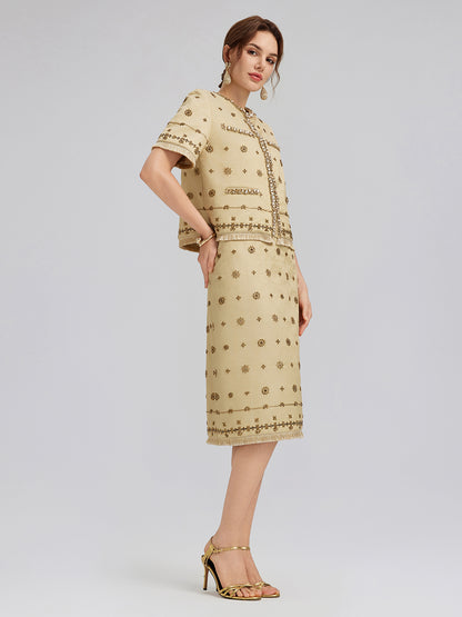 Hand-Beaded Fringe Cropped Jacket