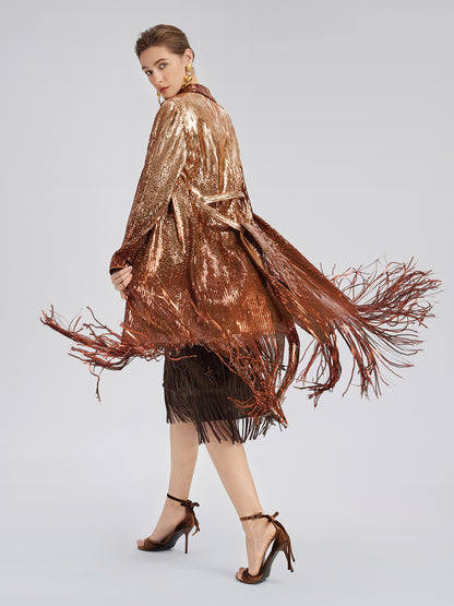 Gradient Sequin Fringe Trench Coat (Matching Belt Included)