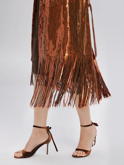 Gradient Sequin Fringe Trench Coat (Matching Belt Included)