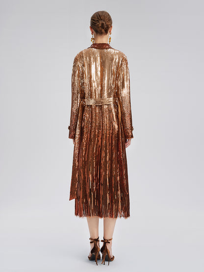 Gradient Sequin Fringe Trench Coat (Matching Belt Included)