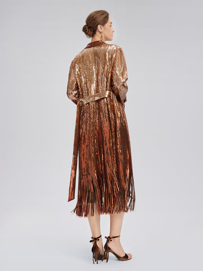 Gradient Sequin Fringe Trench Coat (Matching Belt Included)