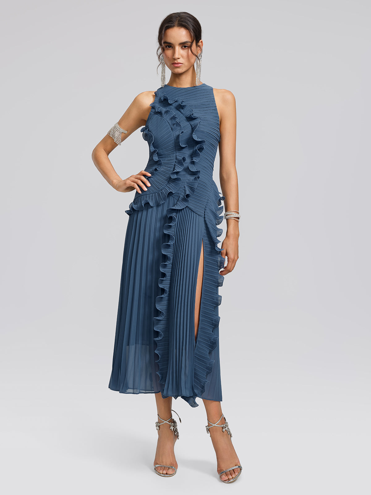 Ruffled Pleated Maxi Dress