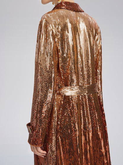 Gradient Sequin Fringe Trench Coat (Matching Belt Included)