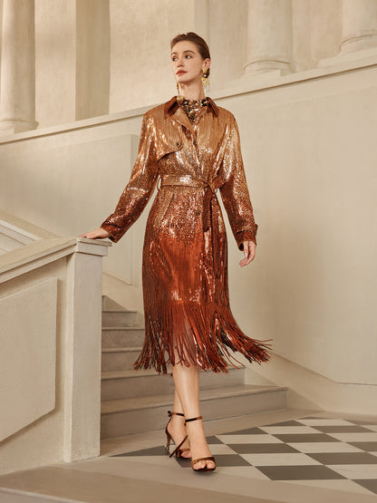 Gradient Sequin Fringe Trench Coat (Matching Belt Included)