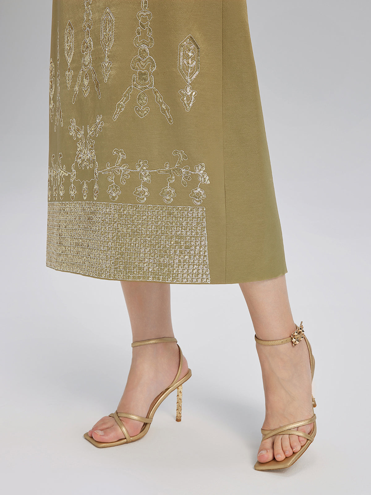 Lustrous Embroidered Floral A-Line Skirt