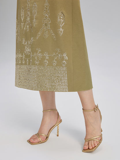 Lustrous Embroidered Floral A-Line Skirt