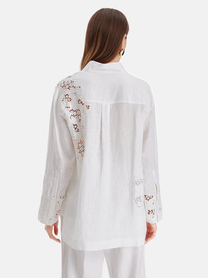 Exquisite Hollow Embroidery Linen Shirt