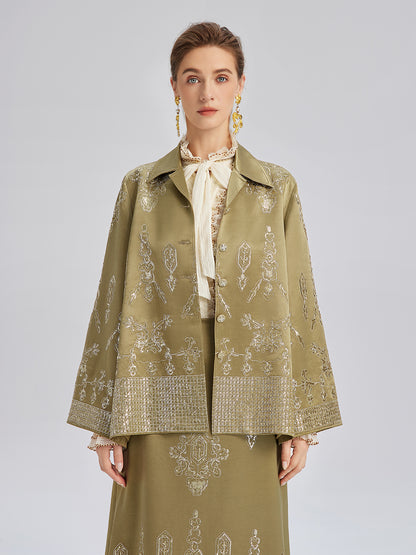 Lustrous Embroidered Floral Jacket
