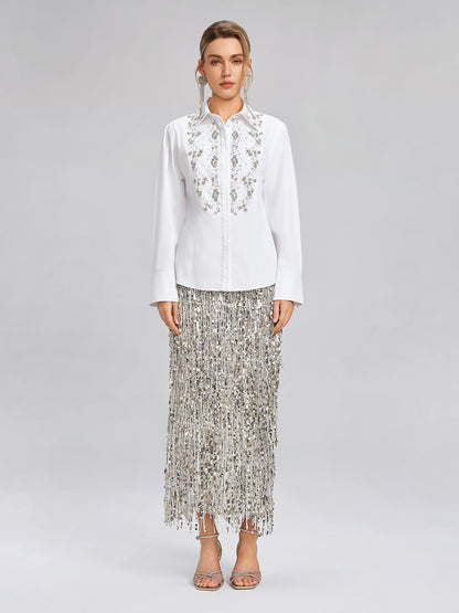 Hand Beaded Embellished White Shirt