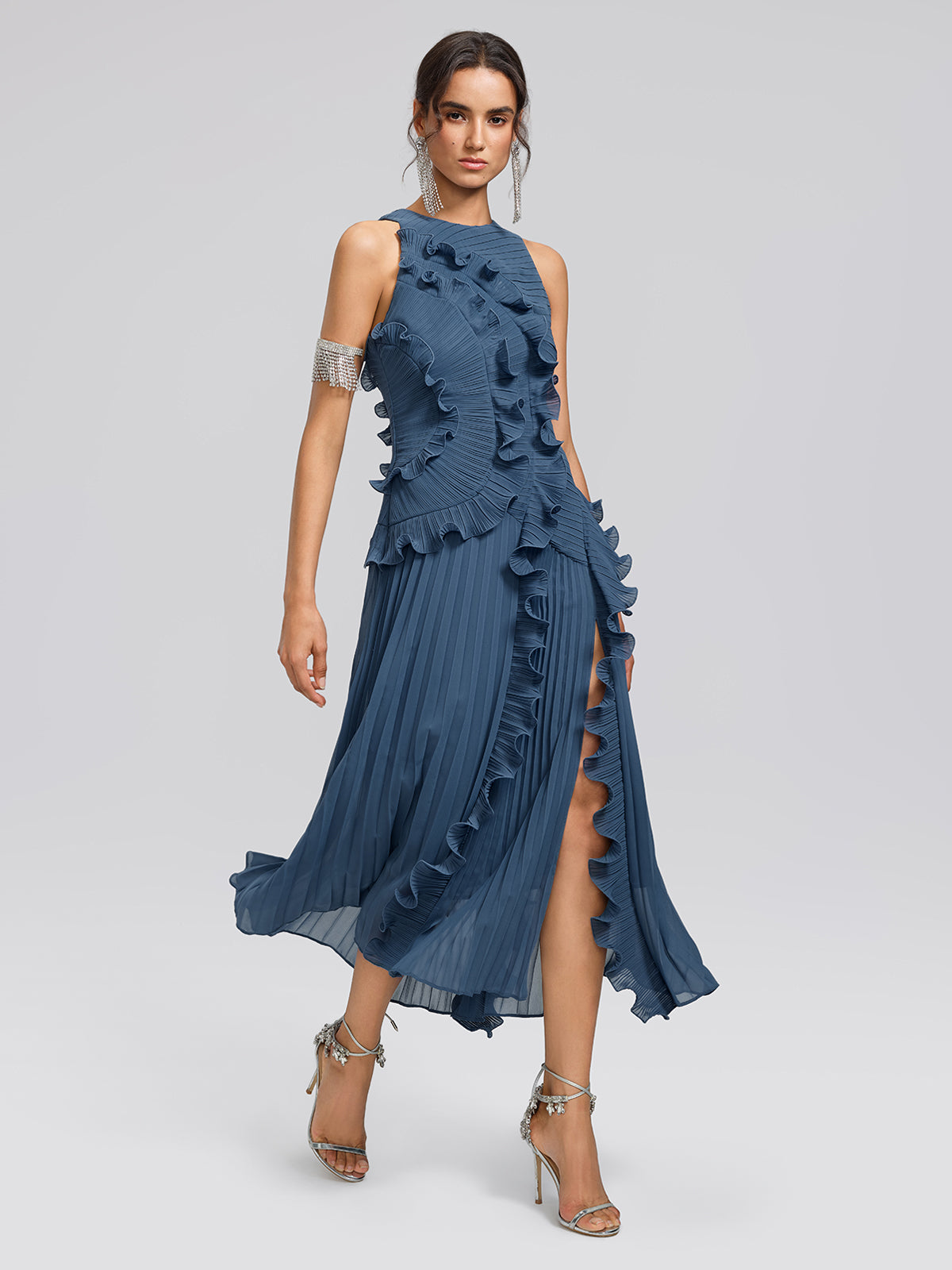 Ruffled Pleated Maxi Dress