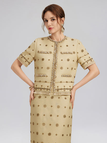 Hand-Beaded Fringe Cropped Jacket