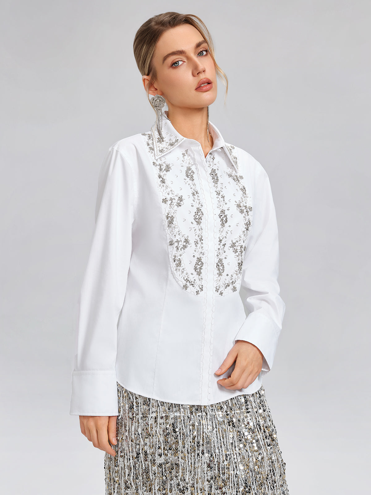 Hand Beaded Embellished White Shirt