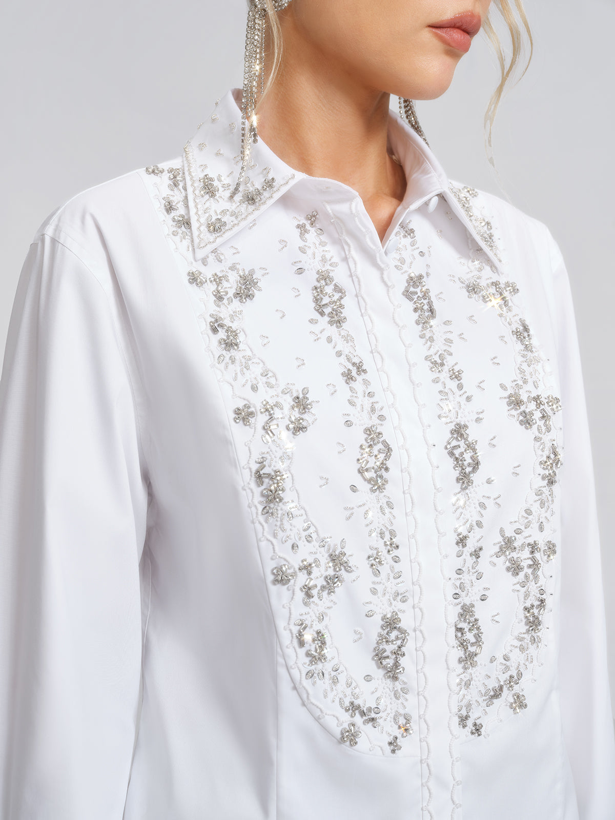 Hand Beaded Embellished White Shirt