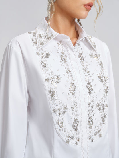 Hand Beaded Embellished White Shirt