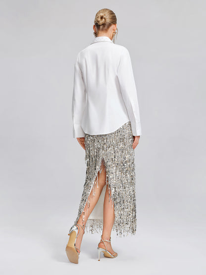Hand Beaded Embellished White Shirt
