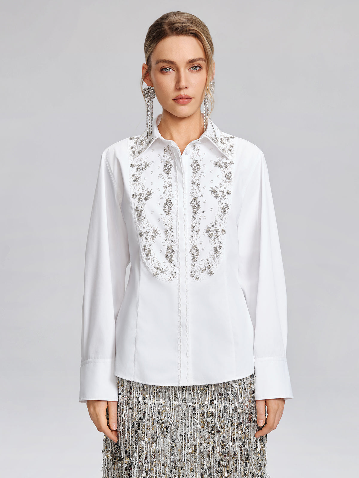 Hand Beaded Embellished White Shirt