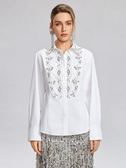 Hand Beaded Embellished White Shirt