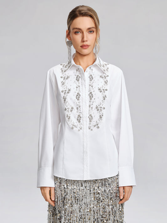 Hand Beaded Embellished White Shirt