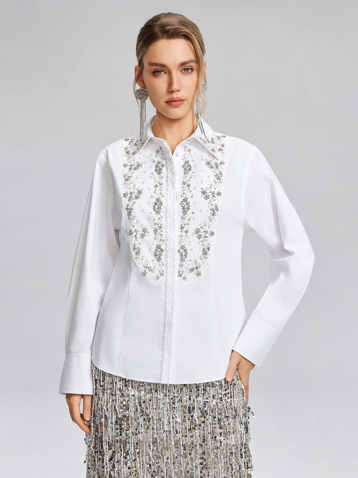 Hand Beaded Embellished White Shirt